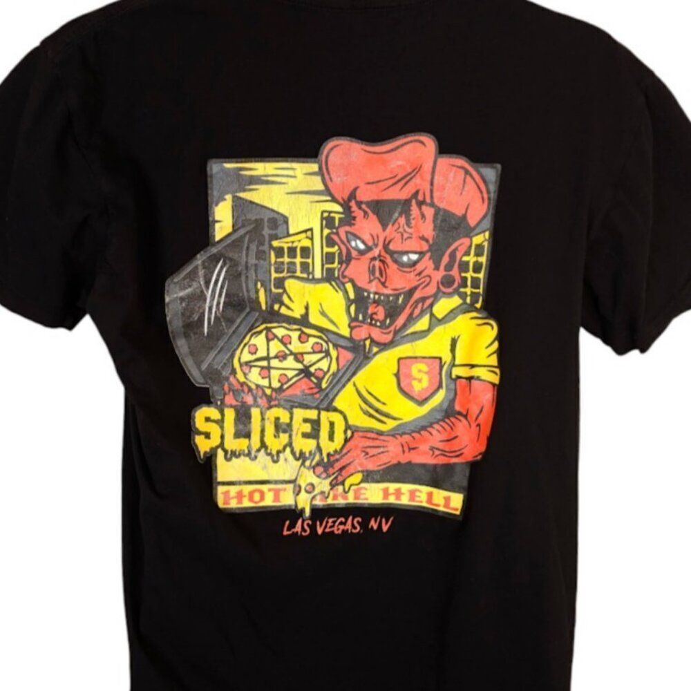 Sliced Pizza T Shirt Mens Size Large Black Hot Like Hell Las Vegas Snack Tee